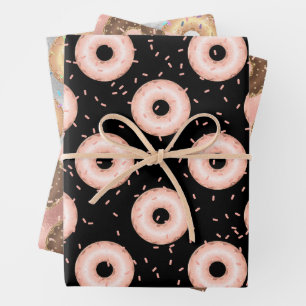 Glitter Donut Pattern Wrapping Paper Sheets