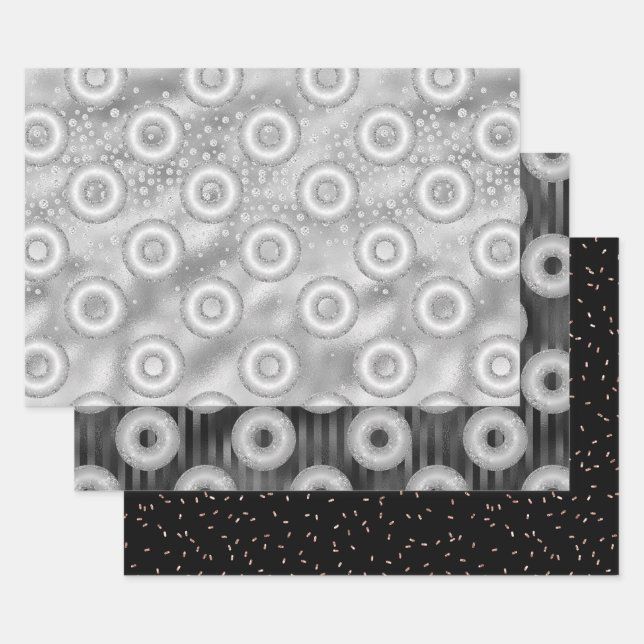 Glitter Donut  Pattern Wrapping Paper Sheets (Set)