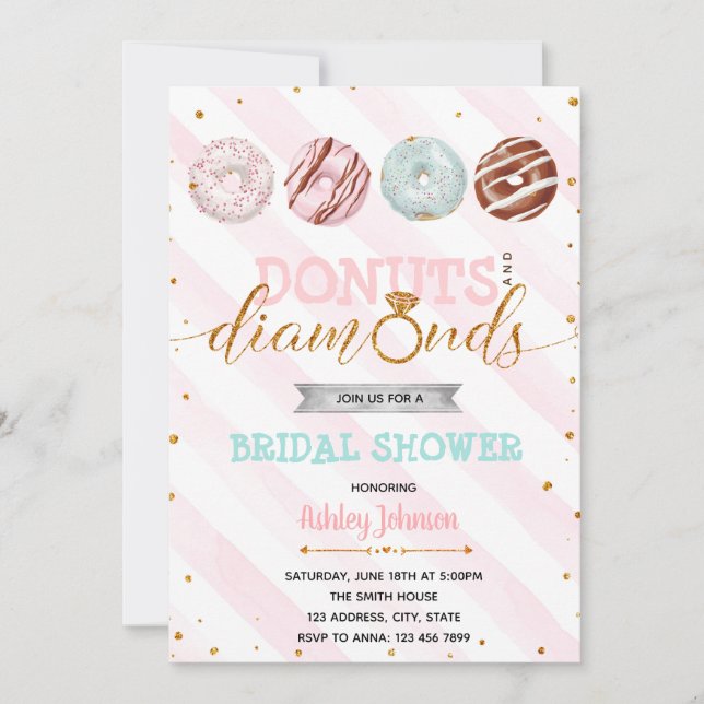 Glitter donuts and diamond theme invitation (Front)