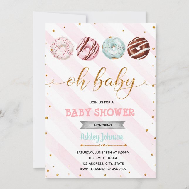 Glitter donuts baby shower party invitation (Front)