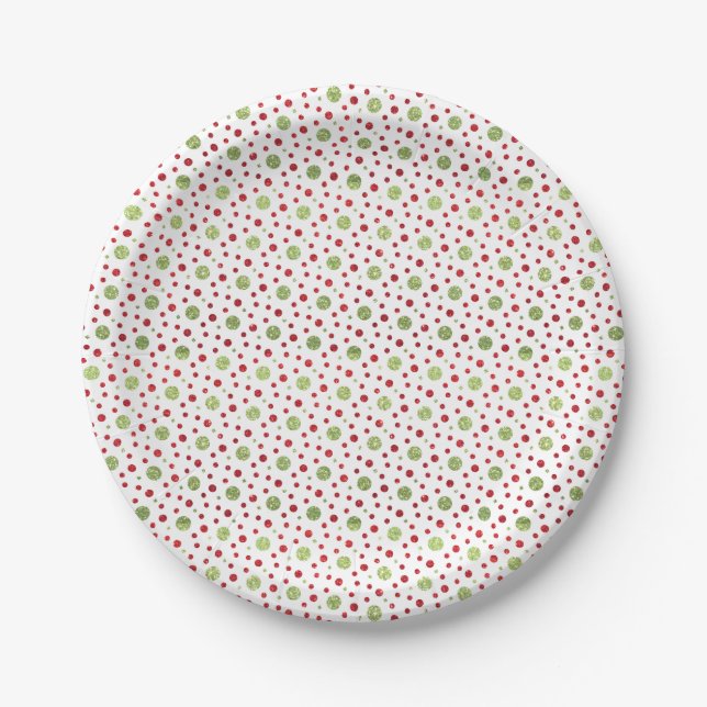 Glitter Dots in Christmas Red and Green Glitter Paper Plates (Front)