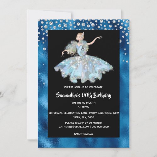 Glitter dress blue silver diamond sparkle girls invitation