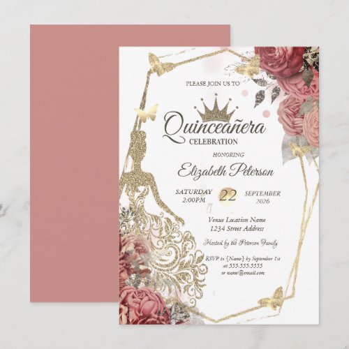 Glitter Dress,Butterfly Blush Roses  Quinceañera