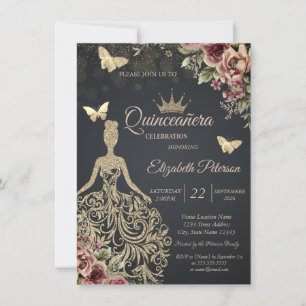 Glitter Dress,Butterfly Floral Confetti Invitation