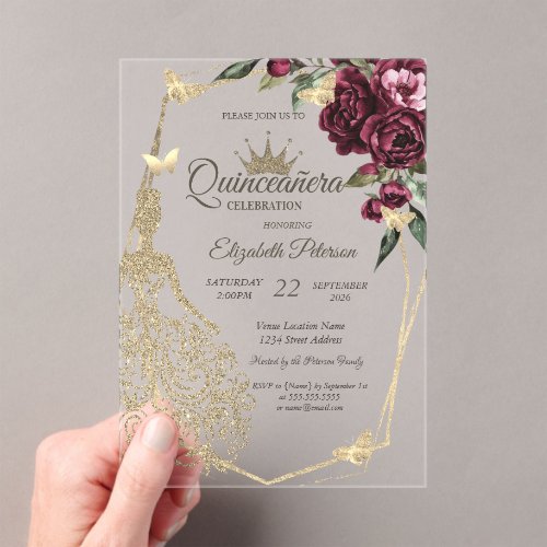 Glitter Dress,Butterfly Roses Burgundy Quinceañera
