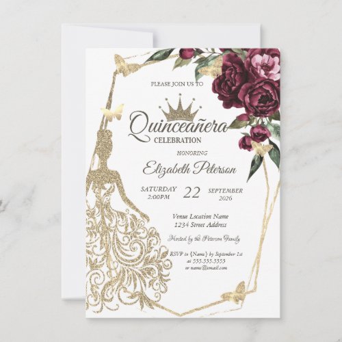 Glitter Dress,Butterfly Roses Burgundy Quinceañera