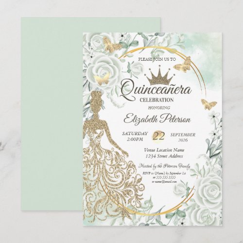 Glitter Dress,Butterfly Roses Green Quinceañera