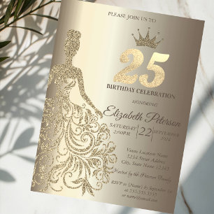 Glitter Dress, Diamonds Champagne 25th Birthday Invitation