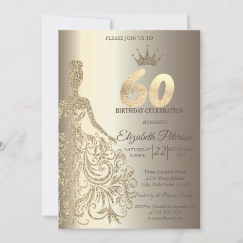 Glitter Dress Diamonds Champagne 60th Birthday Invitation
