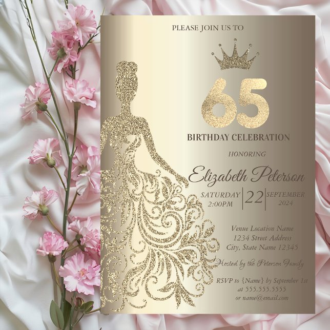 Glitter Dress, Diamonds Champagne 65th Birthday Invitation (Creator Uploaded)
