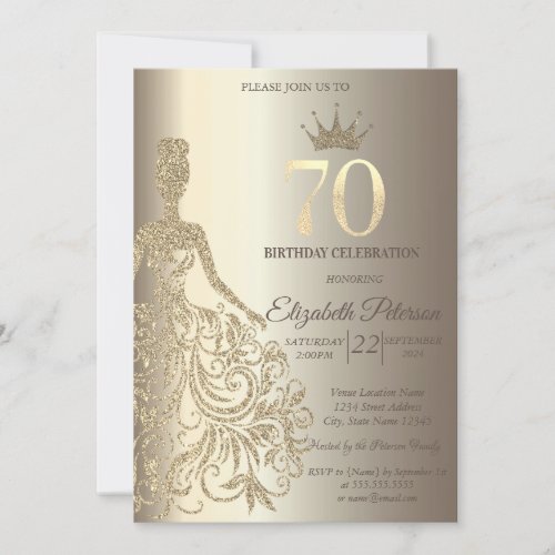 Glitter Dress Diamonds Champagne 70th Birthday Invitation