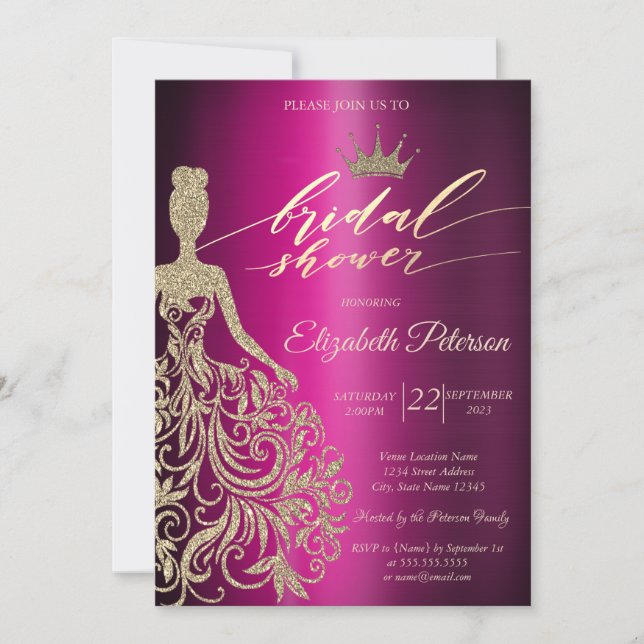 Glitter Dress,Tiara, Purple Metallic Bridal Shower Invitation (Front)