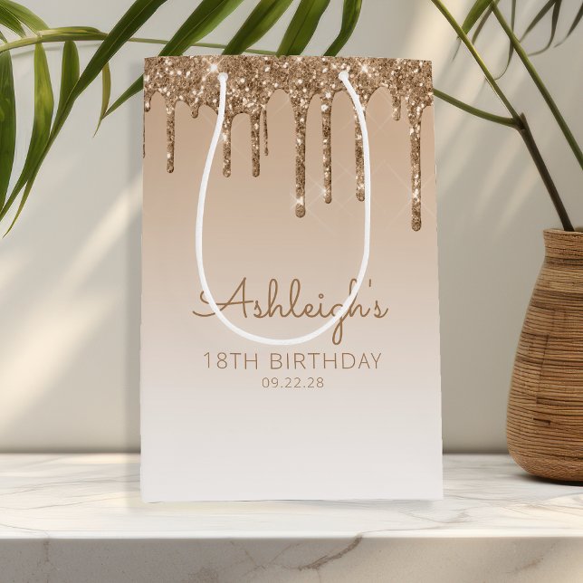 Glitter Drip 18th Birthday Gold Medium Gift Bag (Creator Uploaded)