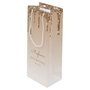 Glitter Drip 30th Birthday Gold Wine Gift Bag