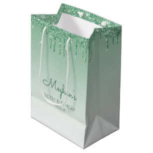 Glitter Drip 30th Birthday Green Medium Gift Bag