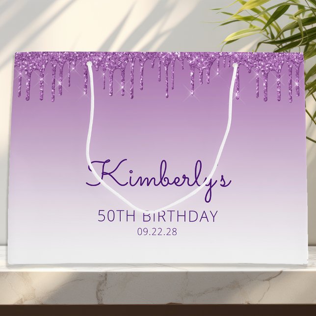 Glitter Drip 50th Birthday Purple Large Gift Bag (Creator Uploaded)