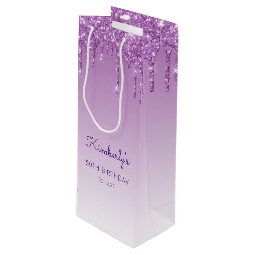 Glitter Drip 50th Birthday Purple Wine Gift Bag