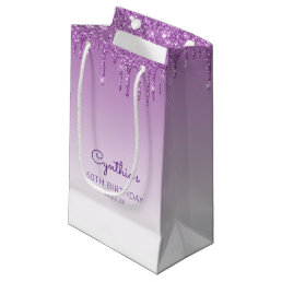 Glitter Drip 60th Birthday Purple Small Gift Bag
