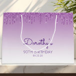 Glitter Drip 90th Birthday Purple Large Gift Bag<br><div class="desc">This chic 90th birthday party gift bag features a sparkly purple faux glitter drip border and purple ombre background. Personalize it with her name in handwriting script,  along with her birthday and date below.</div>