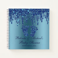 Glitter Drip Blue Feet Baby Shower Guestbook Noteb Notebook