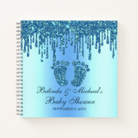 Glitter Drip Blue Feet Baby Shower Guestbook Notebook