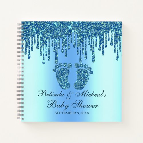 Glitter Drip Blue Feet Baby Shower Guestbook Notebook