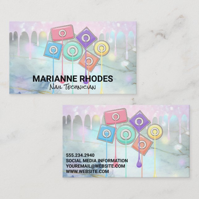 Glitter Drip Bokeh | Nail Polish Bottles Business Card (Front/Back)