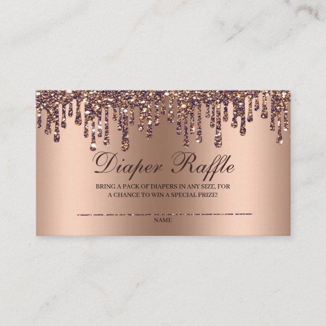 Glitter Drip Bronze Baby Shower Diaper Raffle Enclosure Card (Front)