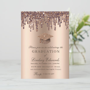 Glitter Drip Bronze Gold Graduation Invitation