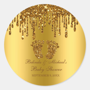 Glitter Drip Gold Baby Feet Baby Shower Classic Round Sticker