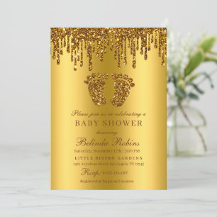 Glitter Drip Gold Baby Feet Baby Shower Invitation
