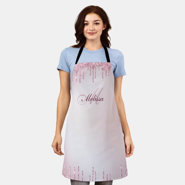 glitter drip personalized name monogram apron (Worn)