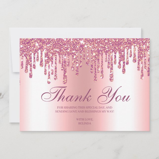 Glitter Drip Pink Baby Feet Thank You Card (Front)