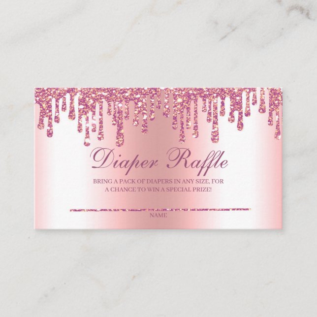 Glitter Drip Pink Baby Shower Diaper Raffle Enclosure Card (Front)