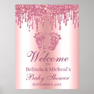 Glitter Drip Pink Feet Baby Shower Welcome Sign