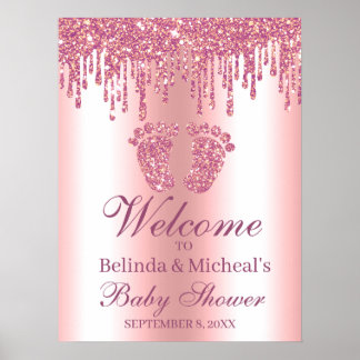Glitter Drip Pink Feet Baby Shower Welcome Sign