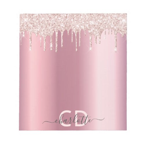 Glitter drip pink rose gold shiny glam monogram notepad