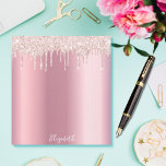 Glitter drip pink rose gold shiny glam name notepad<br><div class="desc">Decorated with rose gold faux glitter drip,  paint drip look.  Elegant pink faux metallic looking background. Template for Your name in white written with a hand lettered style script.</div>