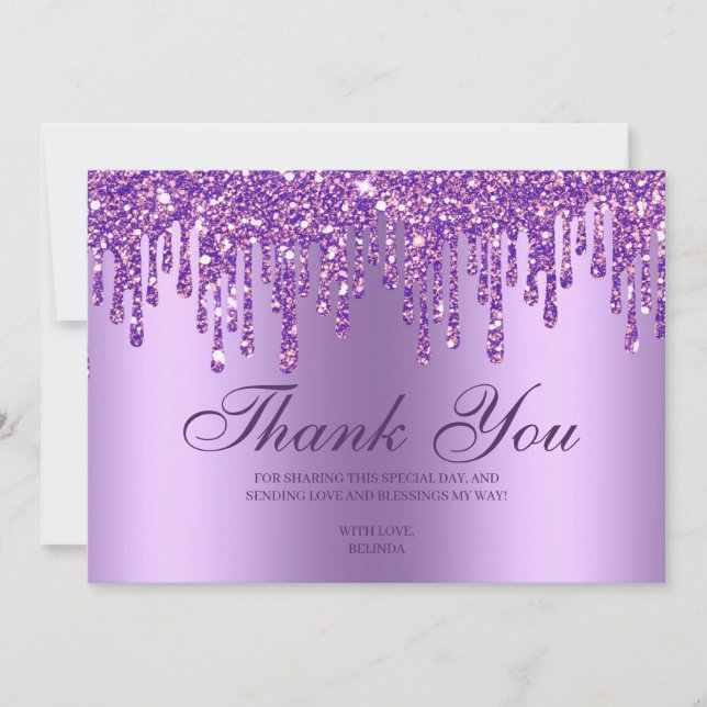 Glitter Drip Purple Baby Feet Thank You Card (Front)