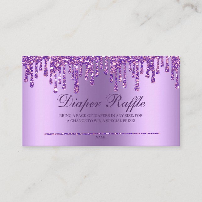 Glitter Drip Purple Baby Shower Diaper Raffle Encl Enclosure Card (Front)