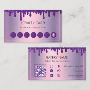 Glitter Drip Purple cupcake Bakery  Loyalty Card