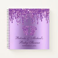 Glitter Drip Purple Feet Baby Shower Guestbook Notebook