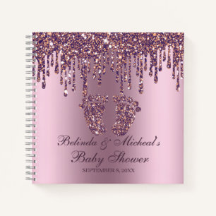 Glitter Drip Purple Feet Baby Shower Guestbook Notebook