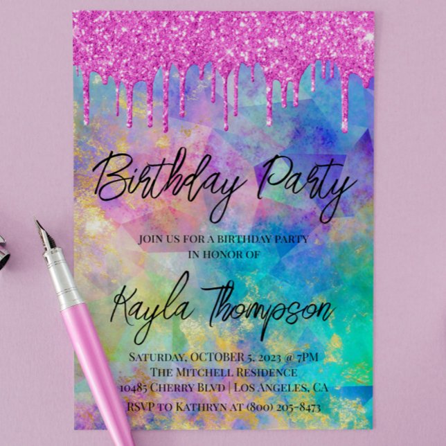 Glitter Drip Rainbow Birthday Party Invitation (Creator Uploaded)