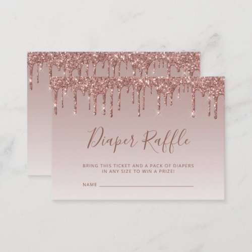 Glitter Drip Rose Gold Baby Shower Diaper Raffle Enclosure Card