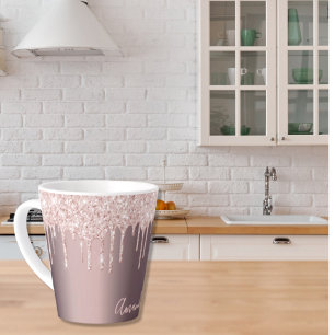 Glitter drip rose gold copper ombre girly name latte mug