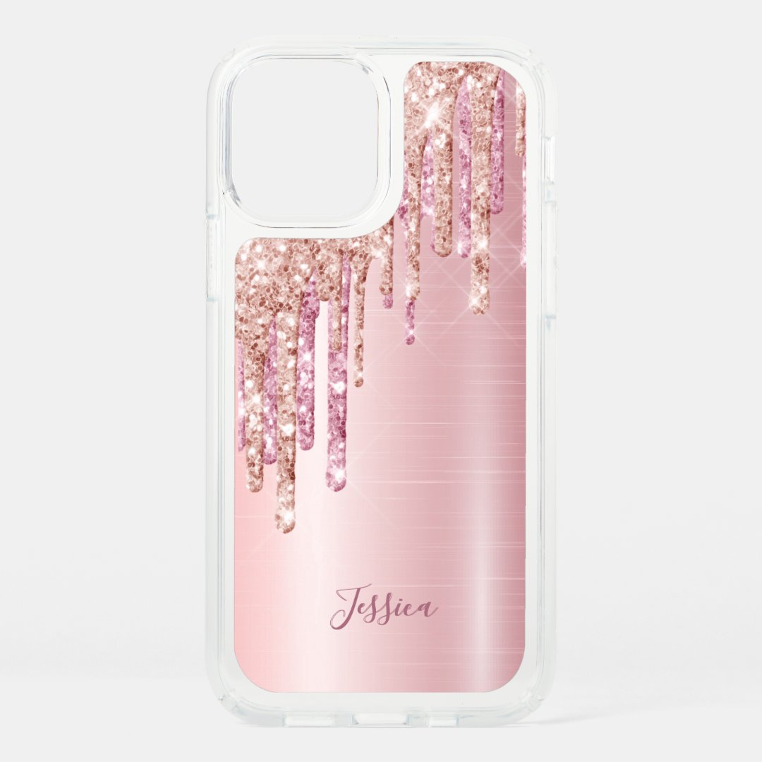 Glitter Drip Rose Gold Metallic Monogram Name Speck Iphone Case Zazzle 9945