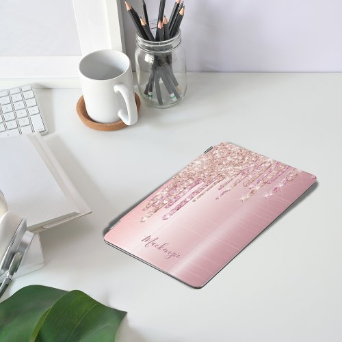 Glitter drip rose gold metallic name girly iPad air cover