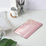 Glitter drip rose gold metallic name girly iPad air cover<br><div class="desc">An elegant,  girly and glam ipad case. Faux rose gold and pink glitter drip,  paint drip.  Chic rose gold ombre faux metallic looking background. Insert your name,  written with a modern hand lettered style script. Dark rose gold colored letters.</div>
