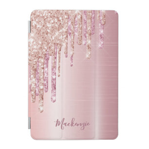 Glitter drip rose gold metallic name girly iPad mini cover